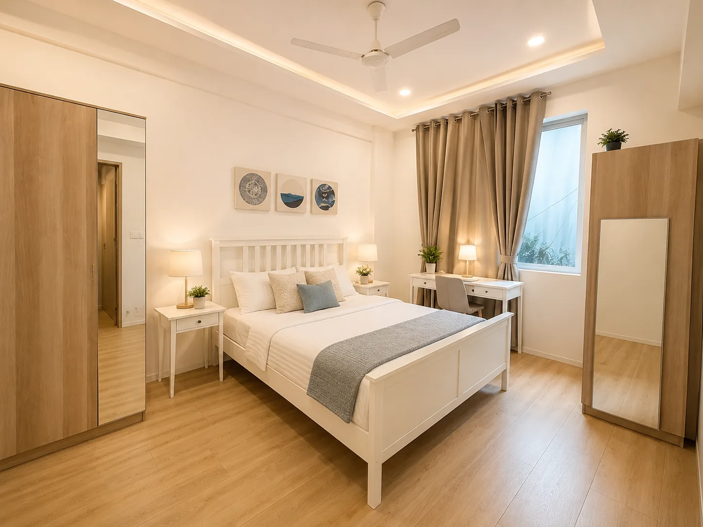 Double bedroom with white bed frame